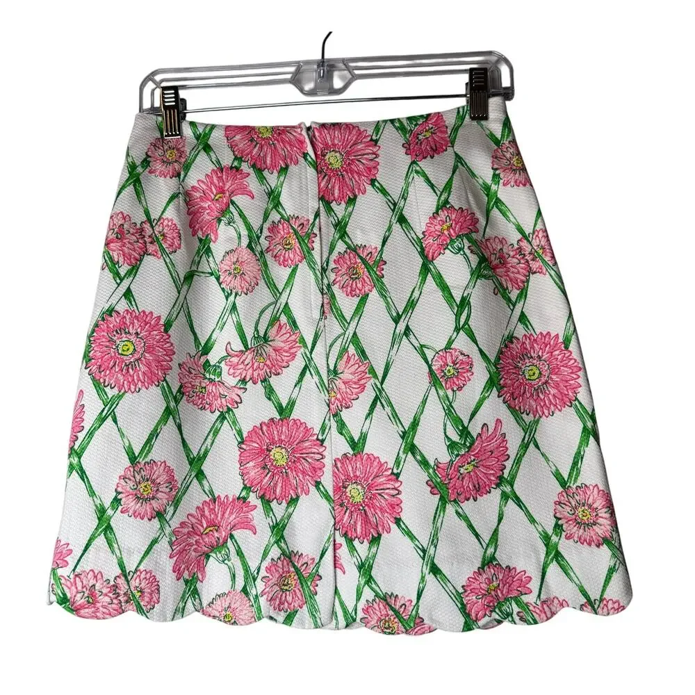 Lilly Pulitzer Daisy Trellis Scalloped Skirt Pink and Green Size 6 - Picture 3 of 8